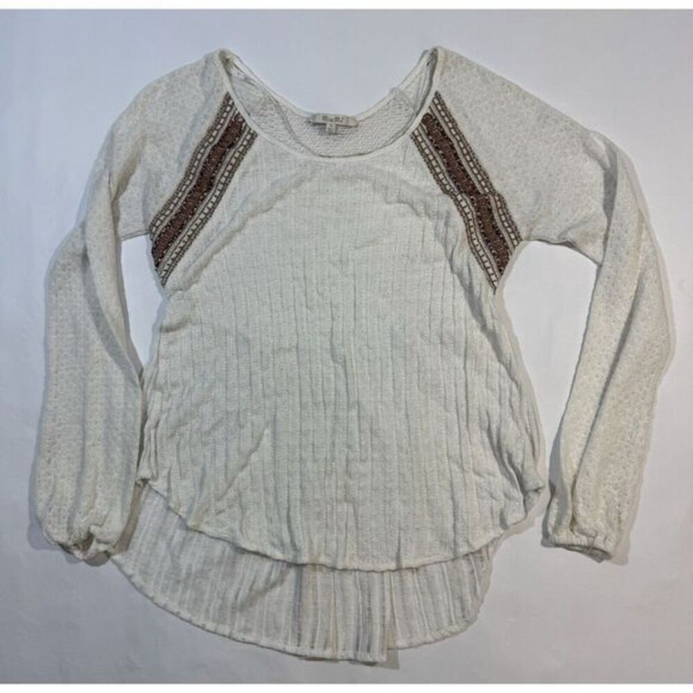 Miss Me White High Low Long Sleeve Embroidered Beaded Blouse Women's Size Small